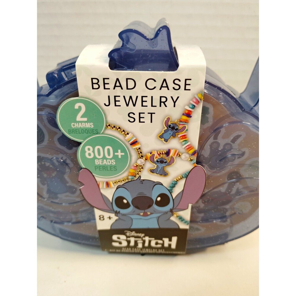 Disney Stitch Bead Case Jewelry Set 800+ Beads 2 Charms Necklace Bracelet